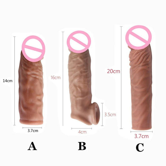 Realistic Extension Sleeve Silicone Enlarger Toy for Pleasure