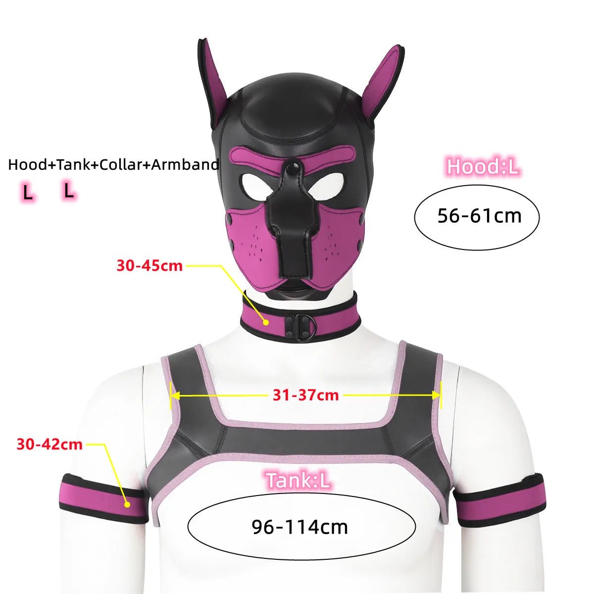 Bdsm Bondage Kit of XL Large Size Puppy Cosplay Neoprene Fetish Hood Mask