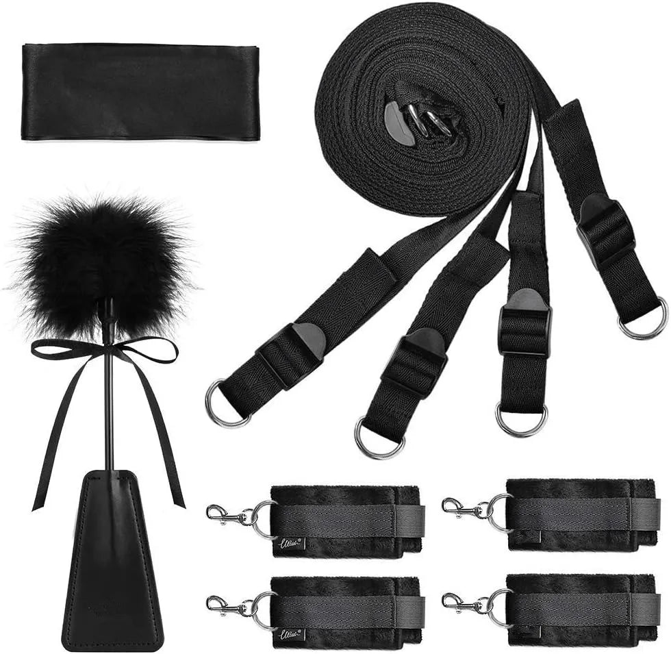 Sex Bondage BDSM Kit Restraints Set with Cuffs and Tickler