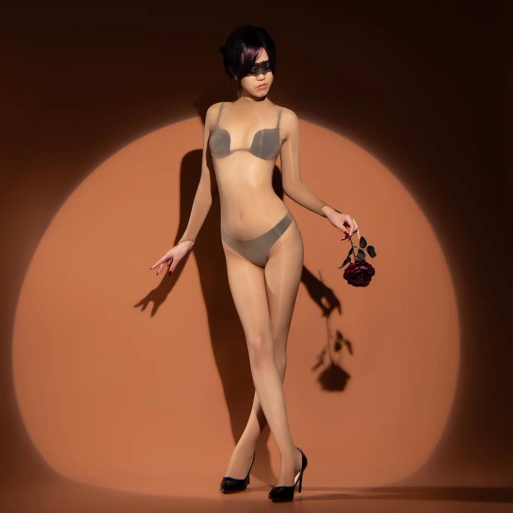 Shiny High Cut Patchwork Hook Finger Bodystocking Catsuit