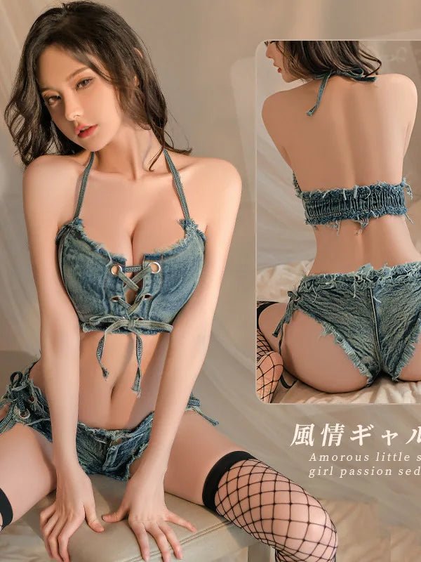 New Lingerie Women's Low Rise Shorts Sexy Denim Set PVDZ