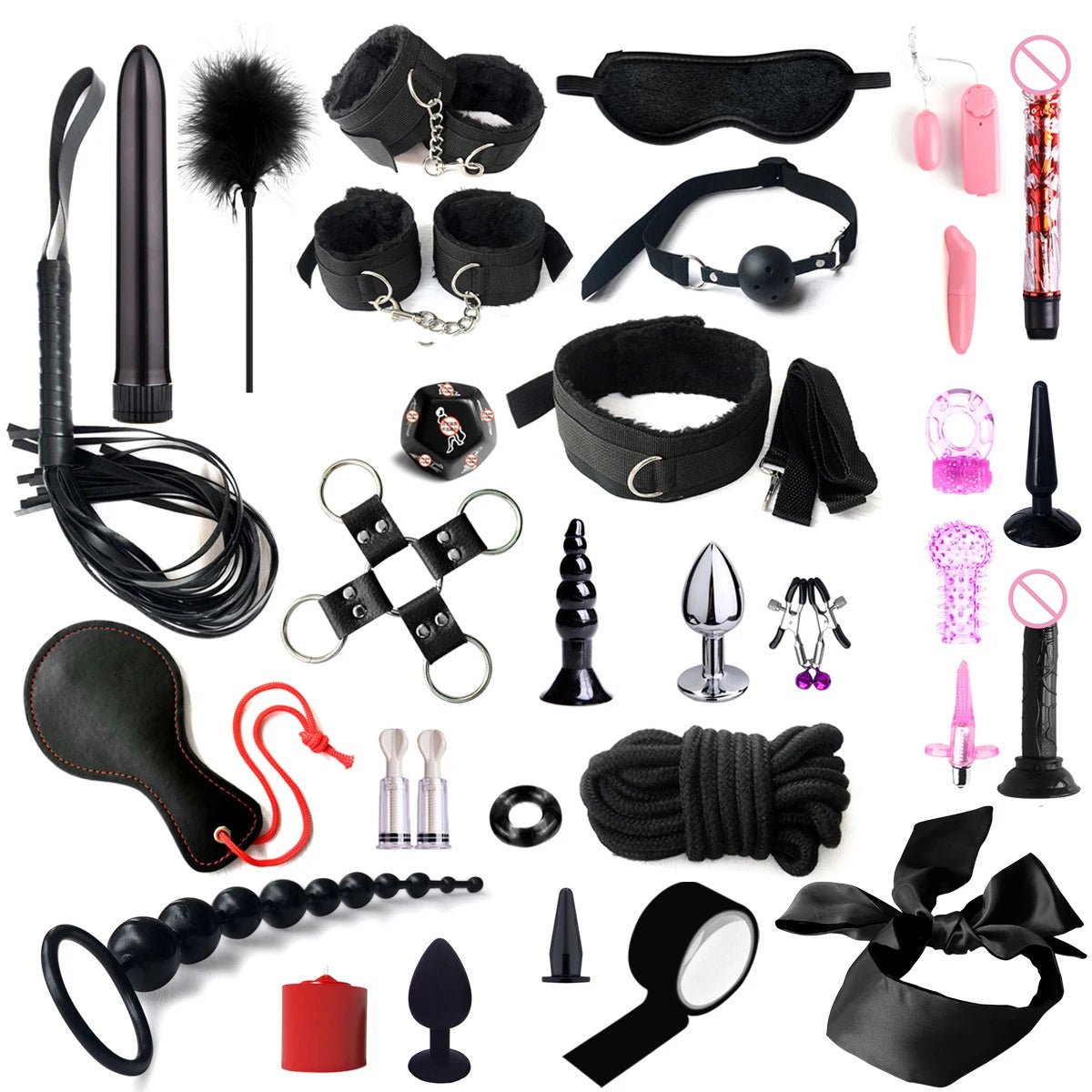 Bdsm Set Kit Toy Handcuffs for Couple Adults Plug Whip Ring Dominance