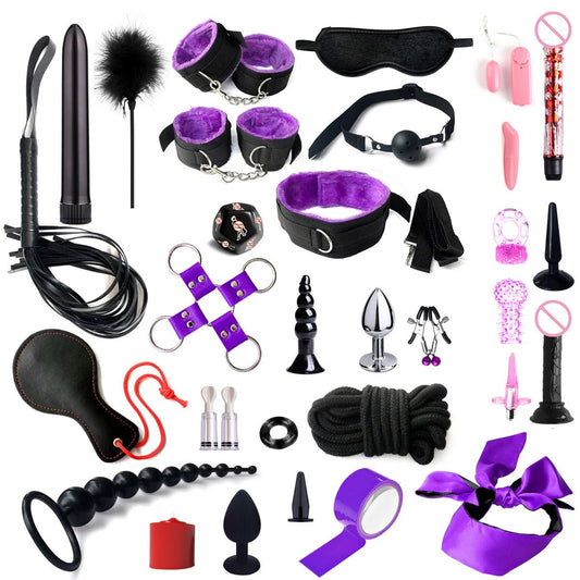 Bdsm Set Kit Toy Handcuffs for Couple Adults Plug Whip Ring Dominance