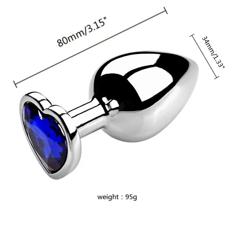 Stainless Steel Heart Shape 3 Sizes Crystal Plug Toy