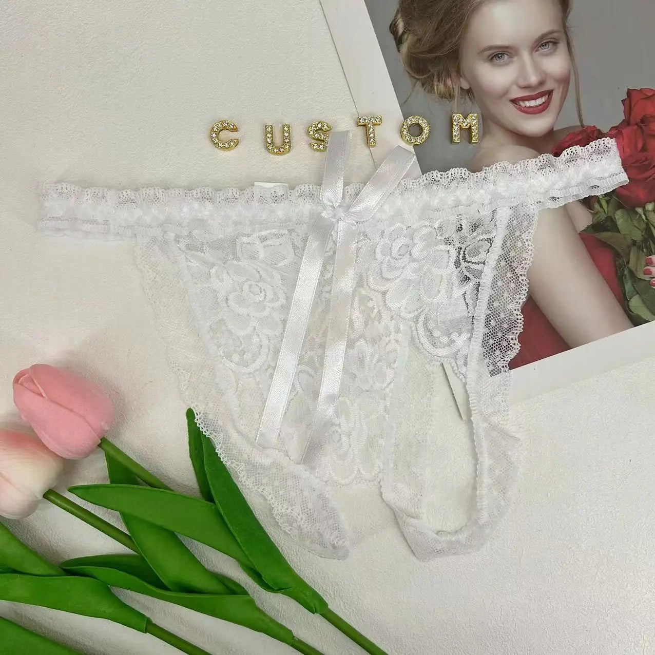 Custom Name Thong Sexy Lace Bowknot Panties For Women
