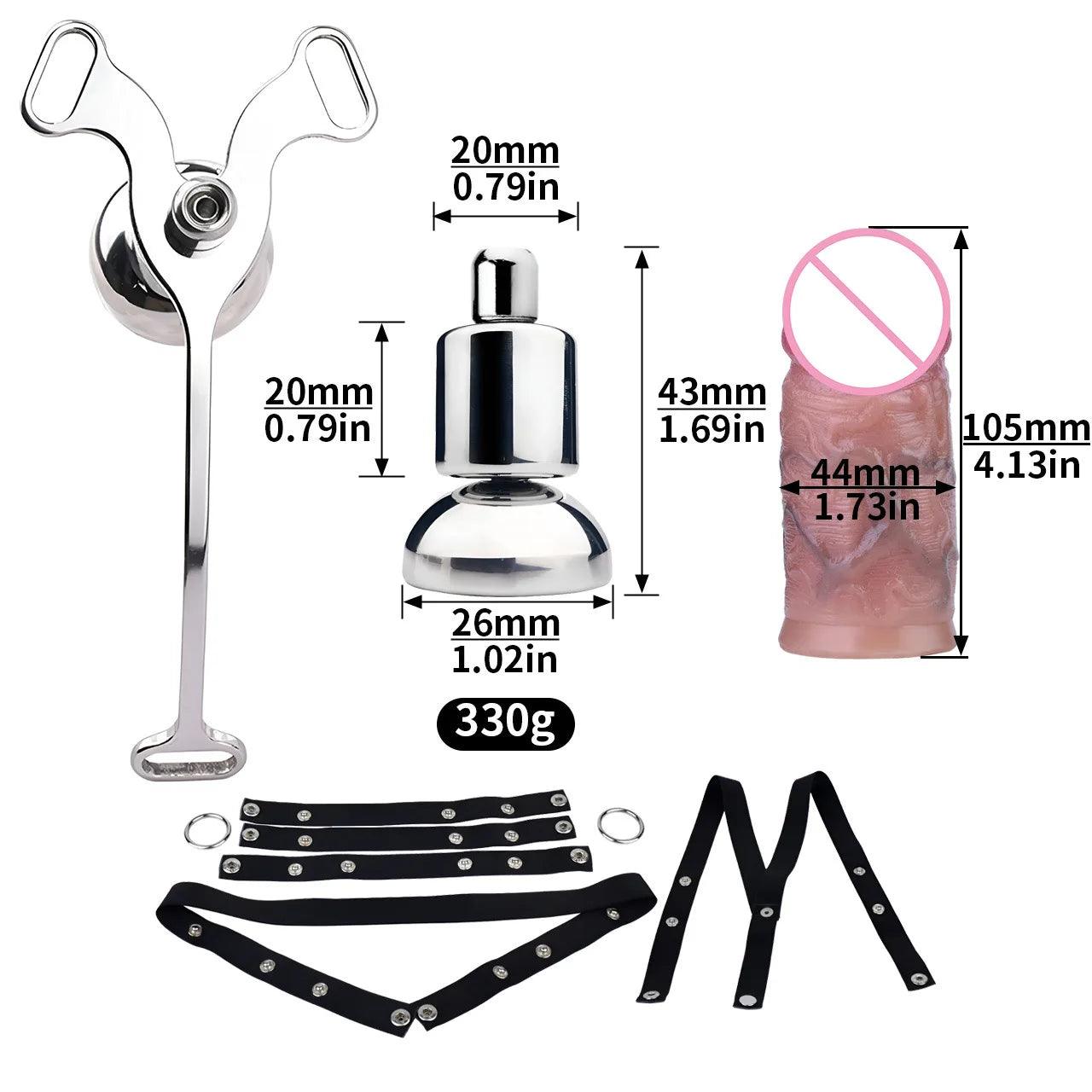 Set Male Flat Chastity Cage Device with Silicone Pleasure