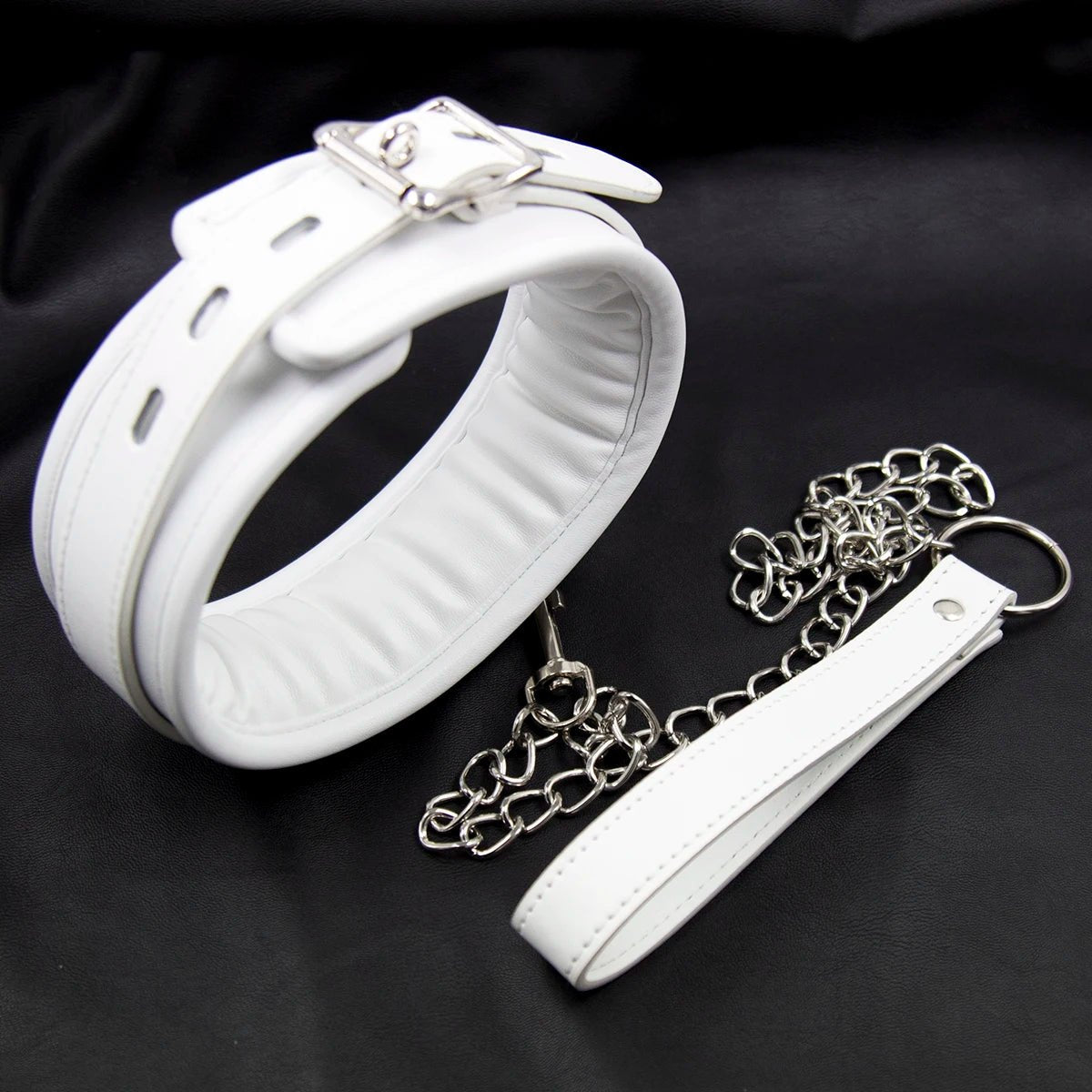 Bdsm Bondage Collar Leather And Iron Chain Link Slave Restraints