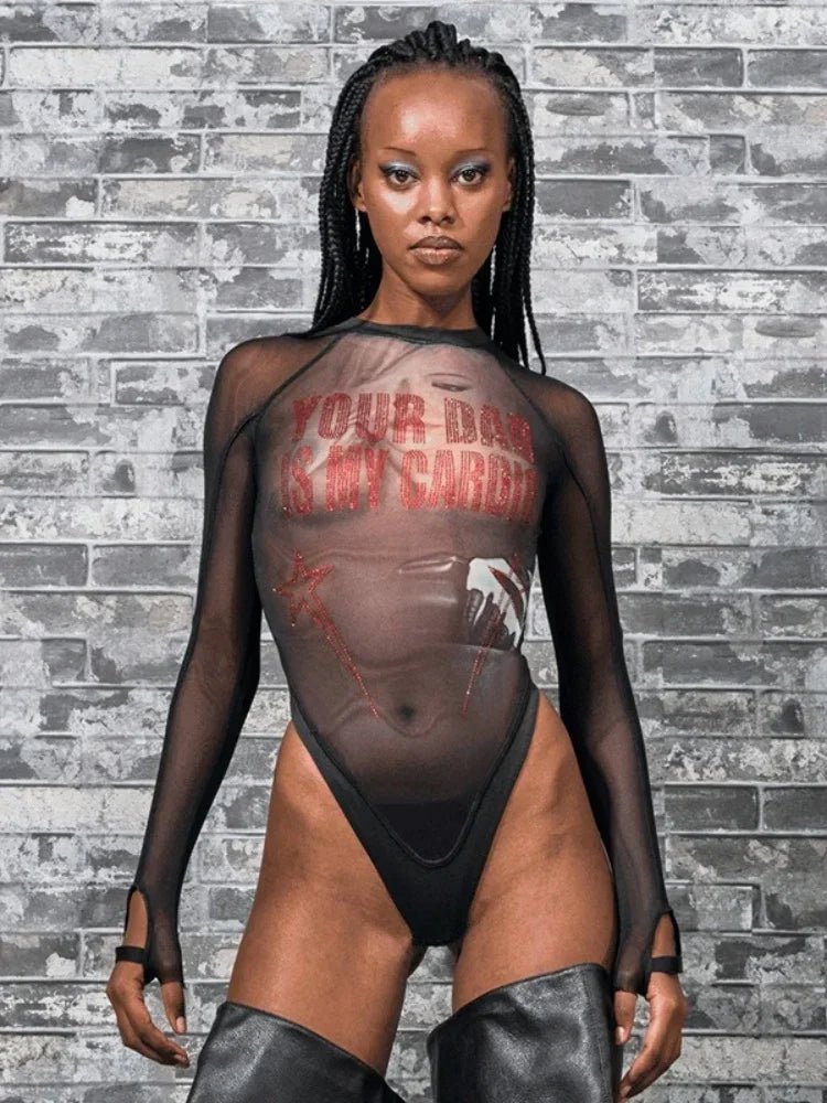 One-Pieces Sexy Tops Long Sleeve Lingerie See Through Bodysuit
