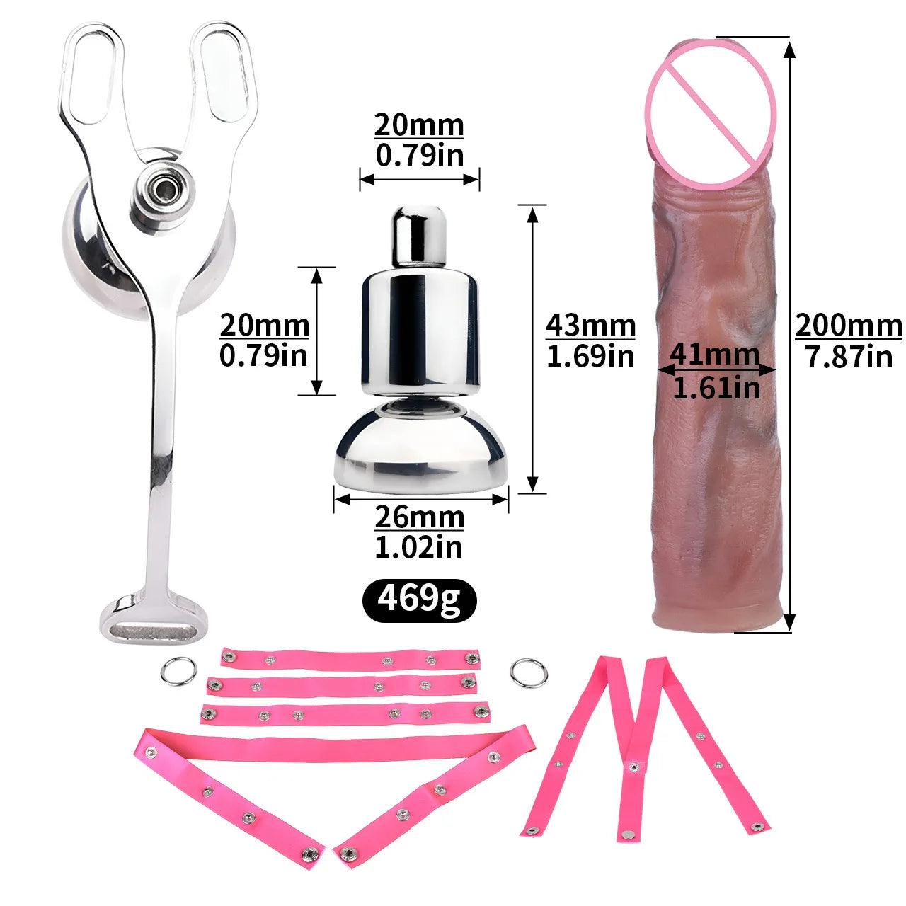 Set Male Flat Chastity Cage Device with Silicone Pleasure