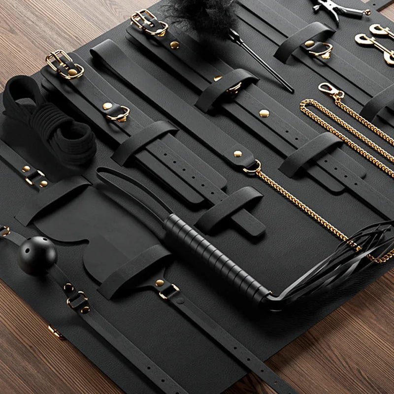 BDSM Set Couple Bondage Gear Handcuffs and Whip Kit