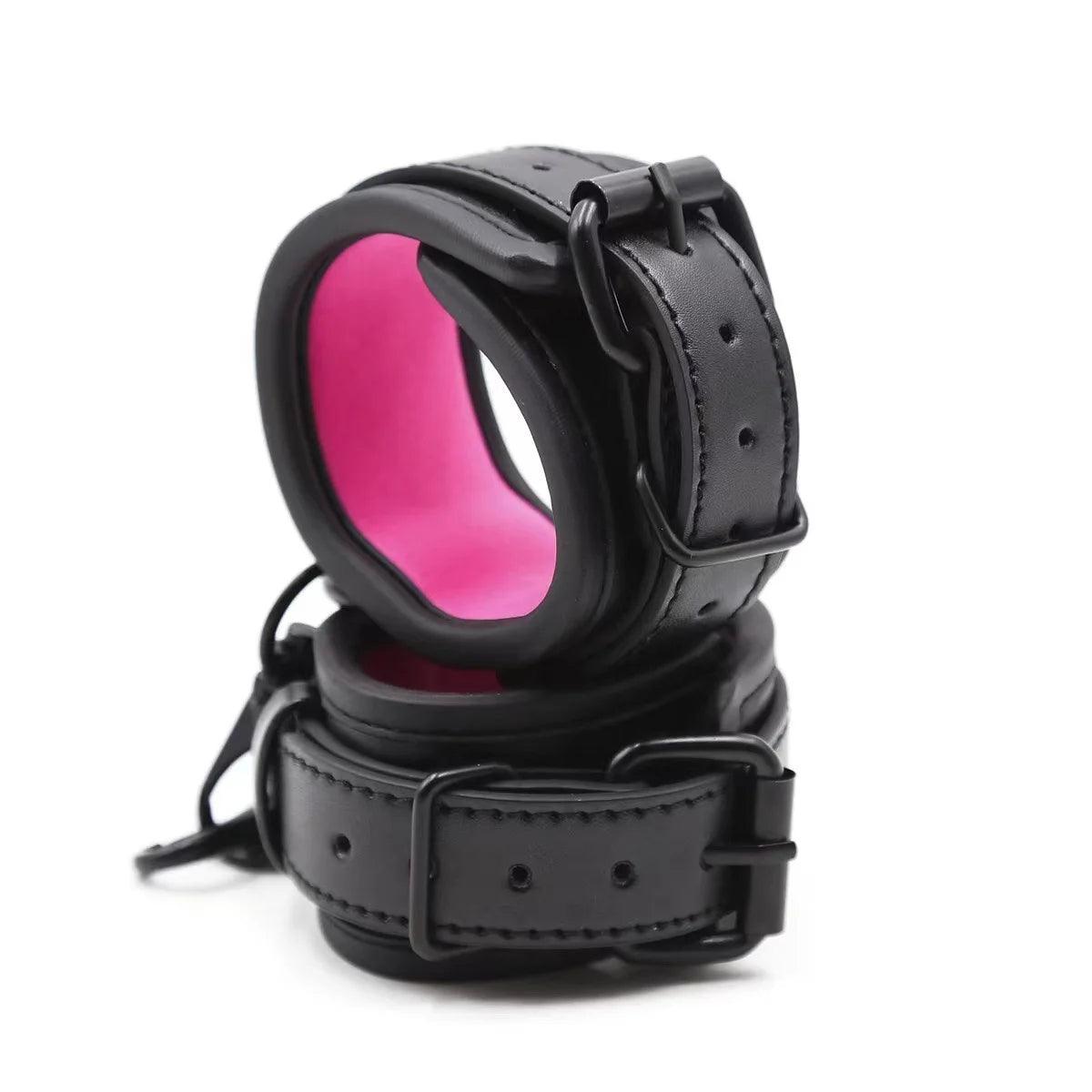 SM Erotic Leather Handcuffs Footcuffs for Intimate Bondage