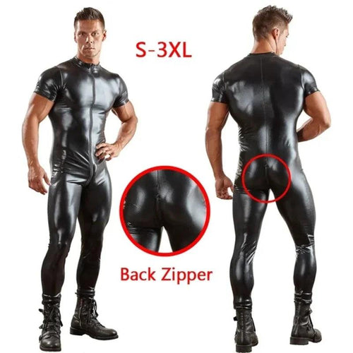 Combinaison en latex pour homme, effet mouillé, en similicuir et maille