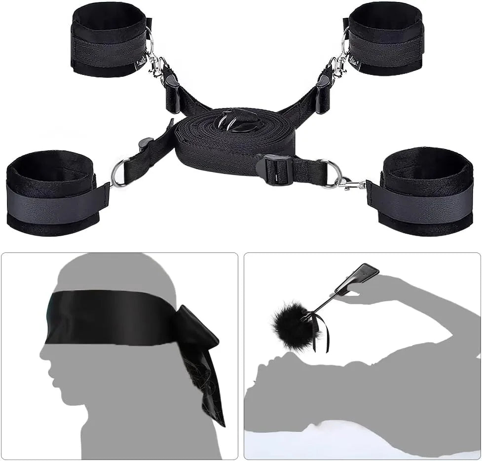 Sex Bondage BDSM Kit Restraints Set with Cuffs and Tickler