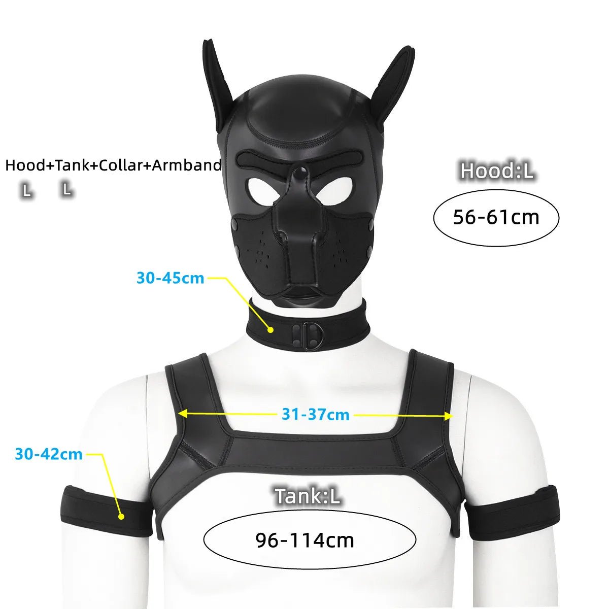 Bdsm Bondage Kit of XL Large Size Puppy Cosplay Neoprene Fetish Hood Mask