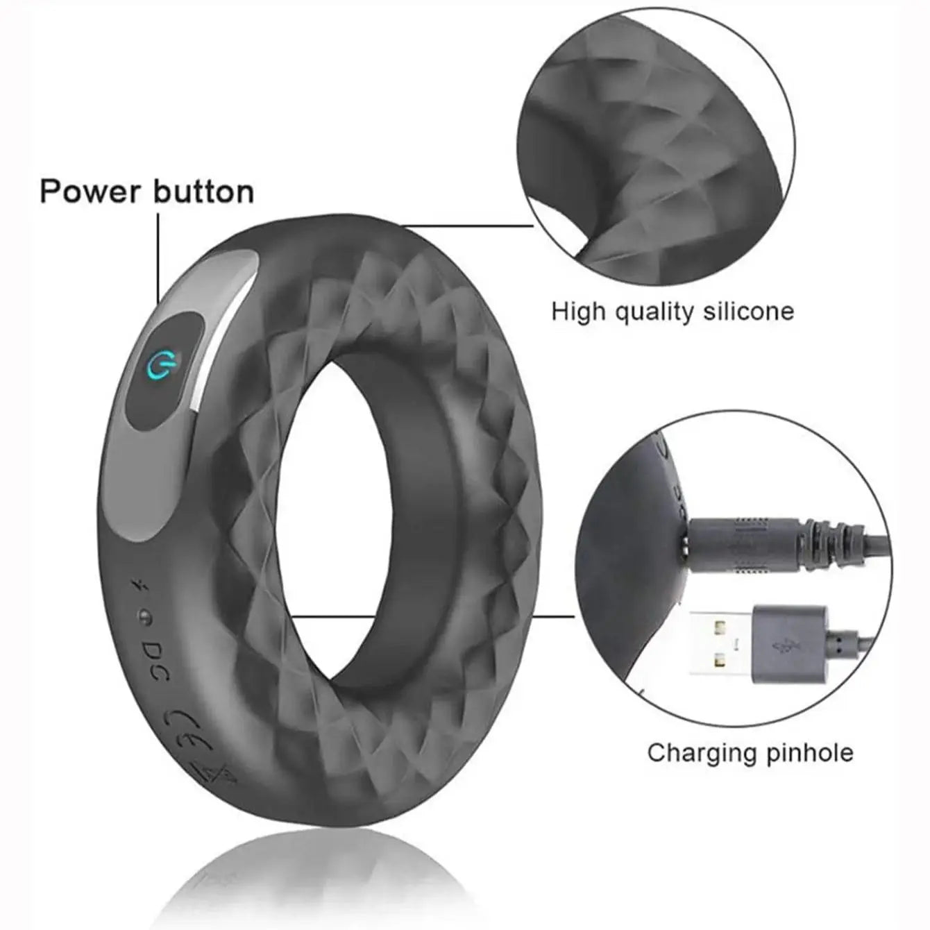 Rechargeable 10 Speeds Silicone Vibration Lock Rings