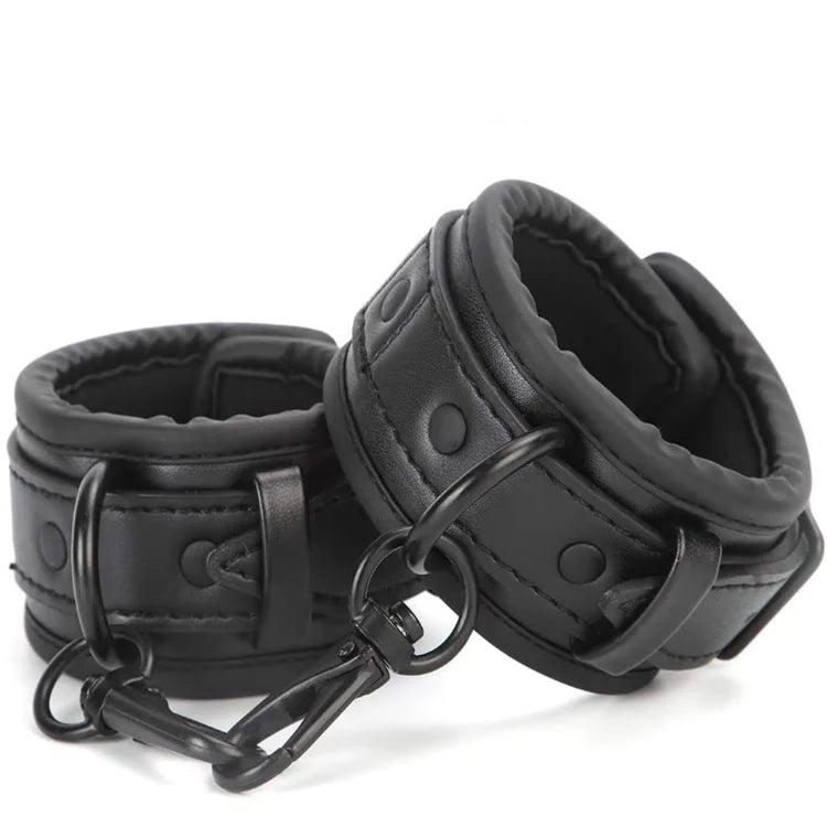 SM Erotic Leather Handcuffs Footcuffs for Intimate Bondage