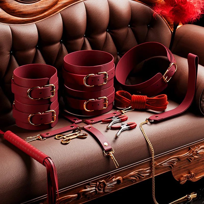 BDSM Set Couple Bondage Gear Handcuffs and Whip Kit