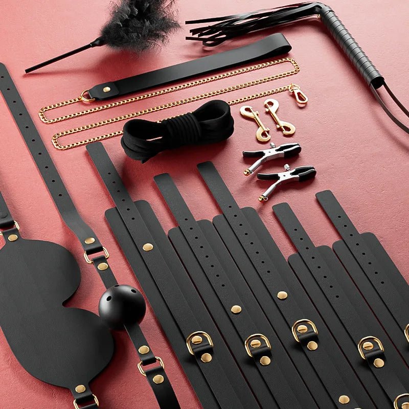 BDSM Set Couple Bondage Gear Handcuffs and Whip Kit