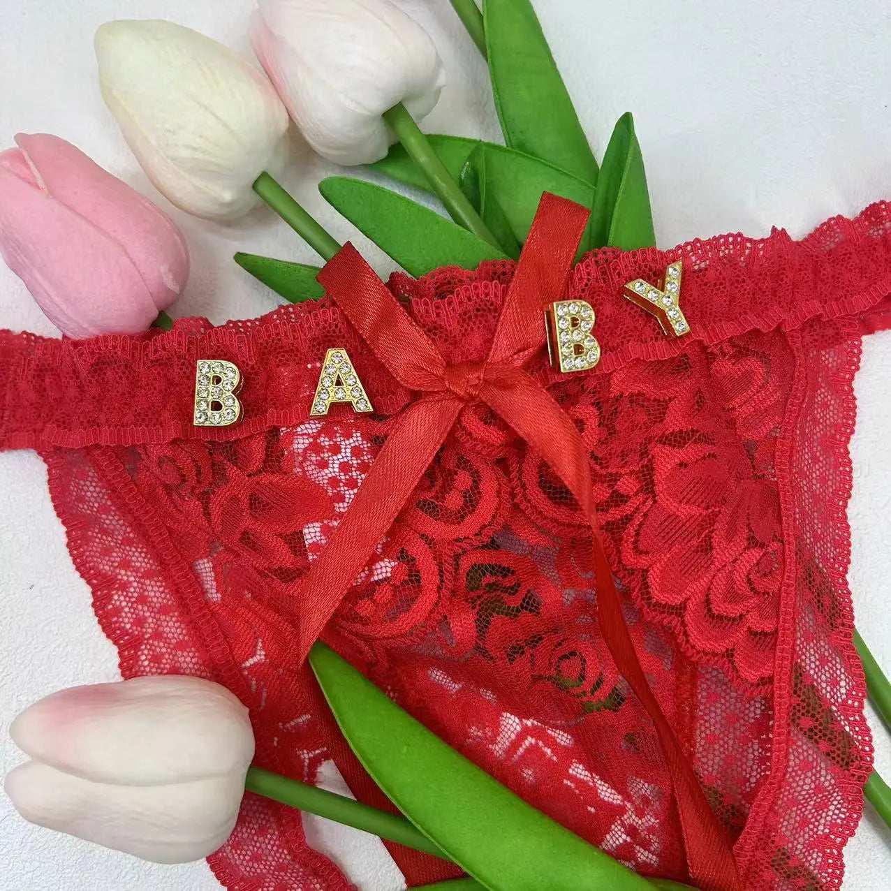 Custom Lace Bowknot Thong For Women Personality Crystal letter Underwear Customize Hotwife Sexy Lingerie Wife DIY Gifts Panties