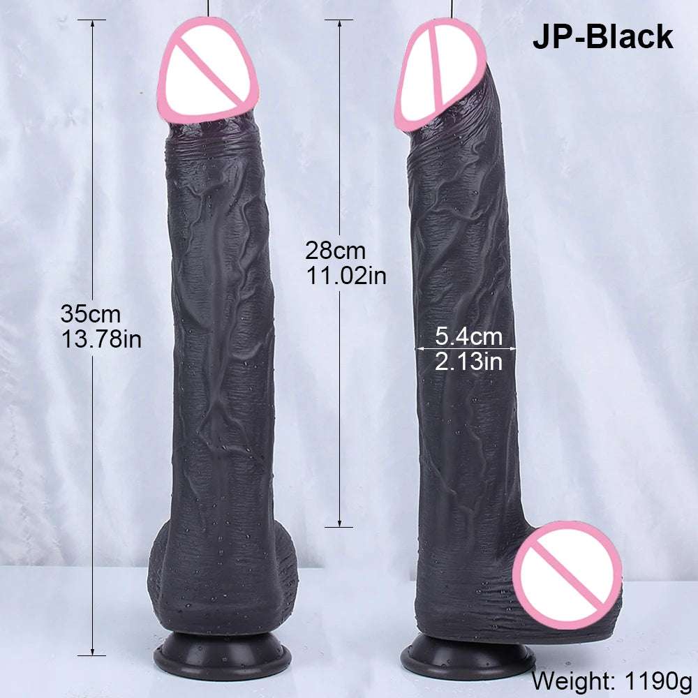 35CM Realistic Silicone Dildo Black Large Penis Sex Toy For Men Women With Thick Glans Real Dong Powerful Suction Cup Stiff Cock