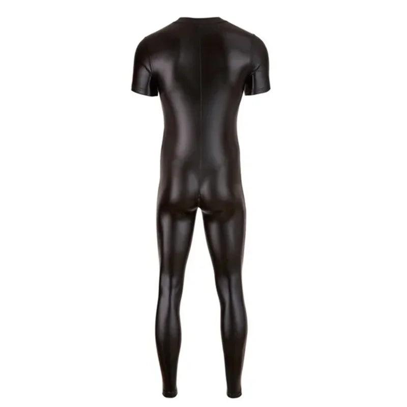 Combinaison en latex pour homme, effet mouillé, en similicuir et maille