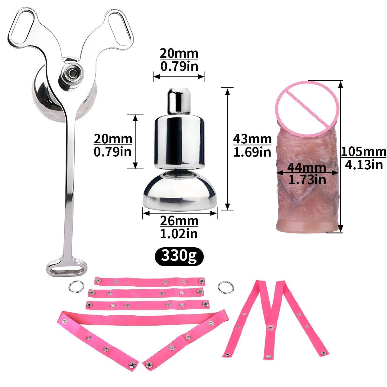 Set Male Flat Chastity Cage Device with Silicone Pleasure