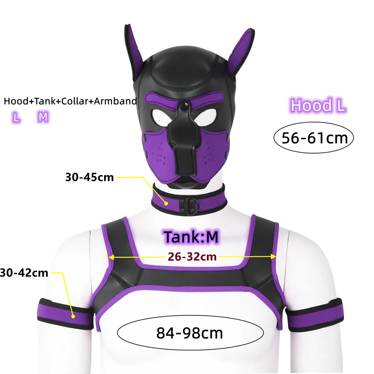 Bdsm Bondage Kit of XL Large Size Puppy Cosplay Neoprene Fetish Hood Mask