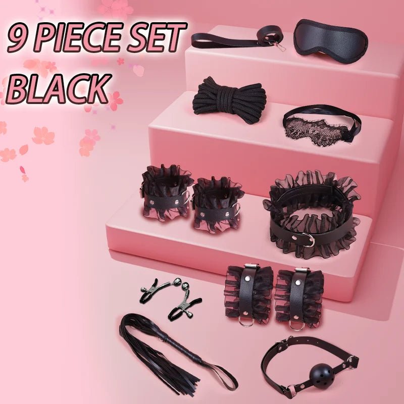 Sex Games Bondage Kits With Handcuffs Nipple Clamps Whip