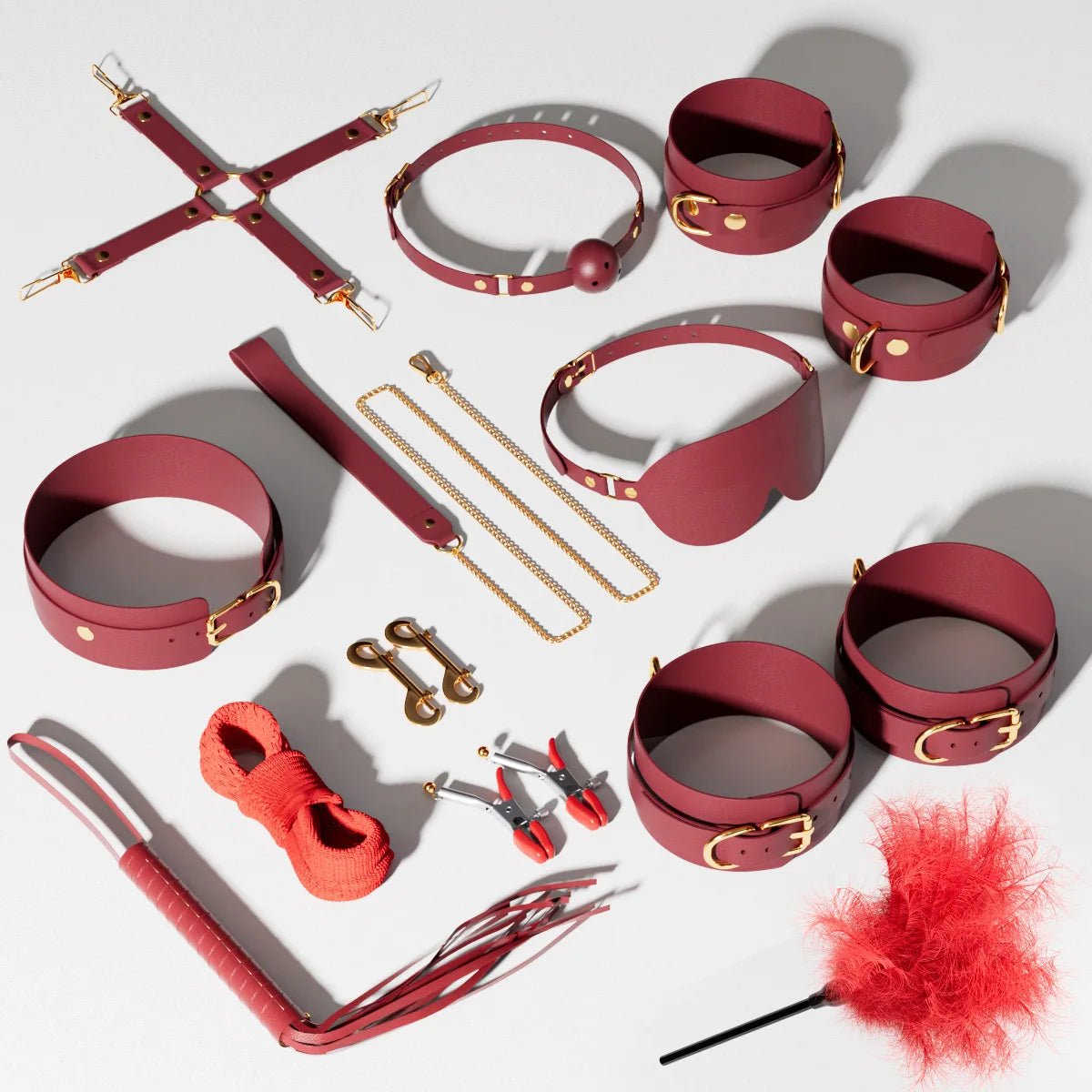 BDSM Set Couple Bondage Gear Handcuffs and Whip Kit