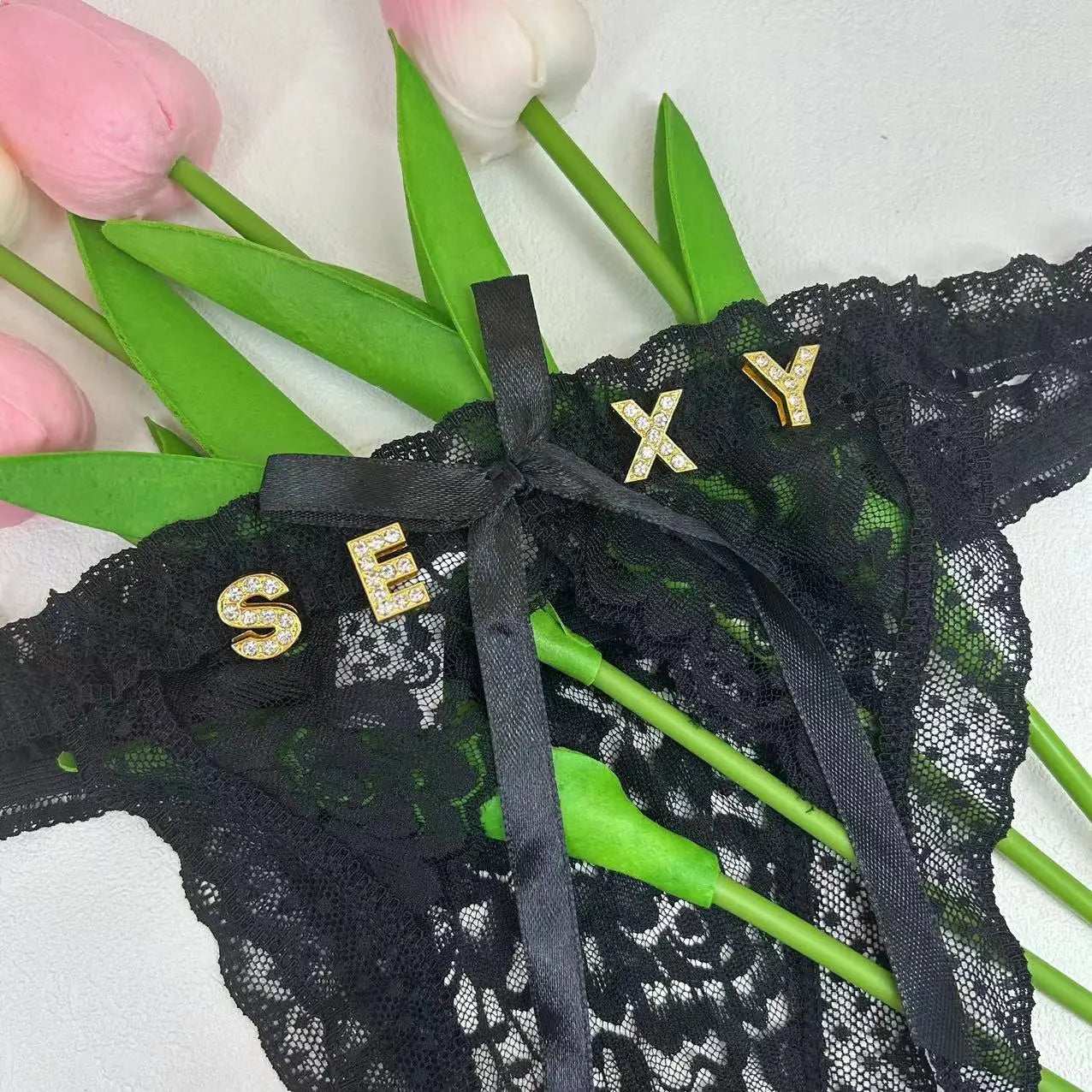 Custom Lace Bowknot Thong For Women Personality Crystal letter Underwear Customize Hotwife Sexy Lingerie Wife DIY Gifts Panties