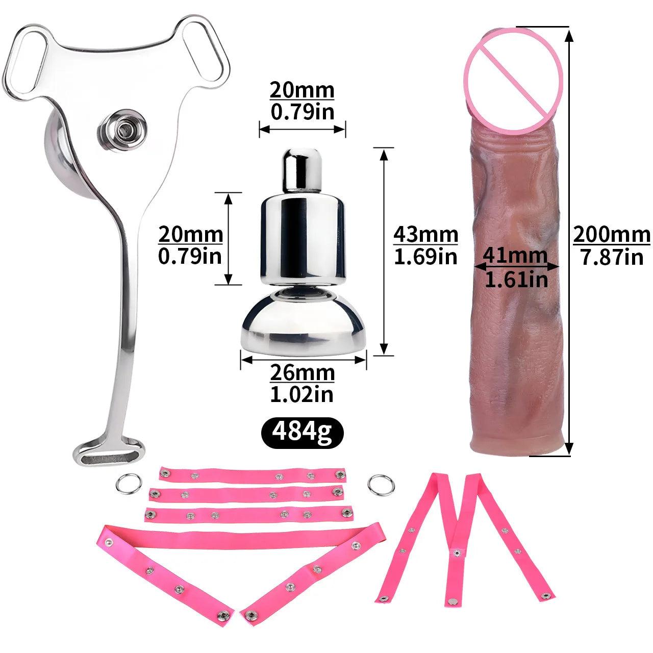 Set Male Flat Chastity Cage Device with Silicone Pleasure