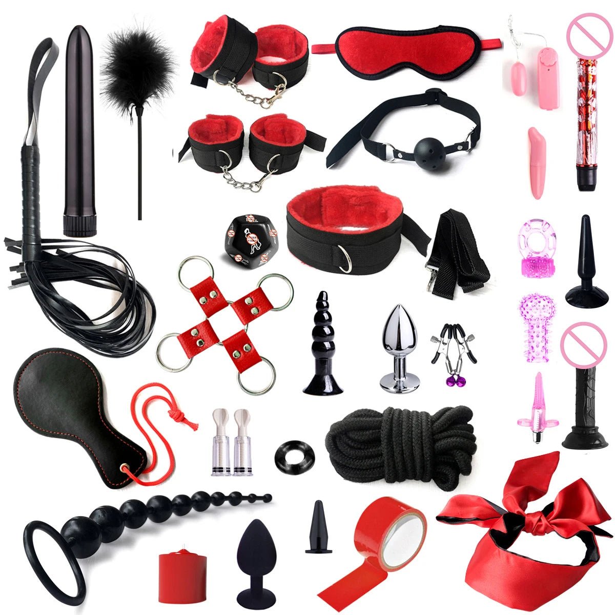 Bdsm Set Kit Toy Handcuffs for Couple Adults Plug Whip Ring Dominance