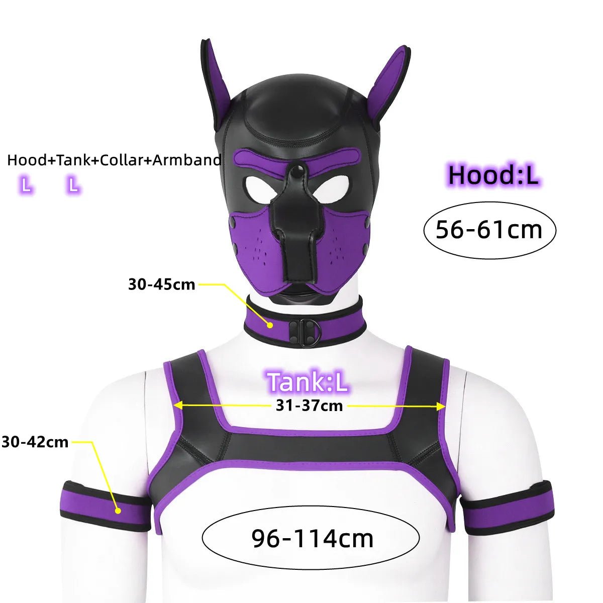 Bdsm Bondage Kit of XL Large Size Puppy Cosplay Neoprene Fetish Hood Mask