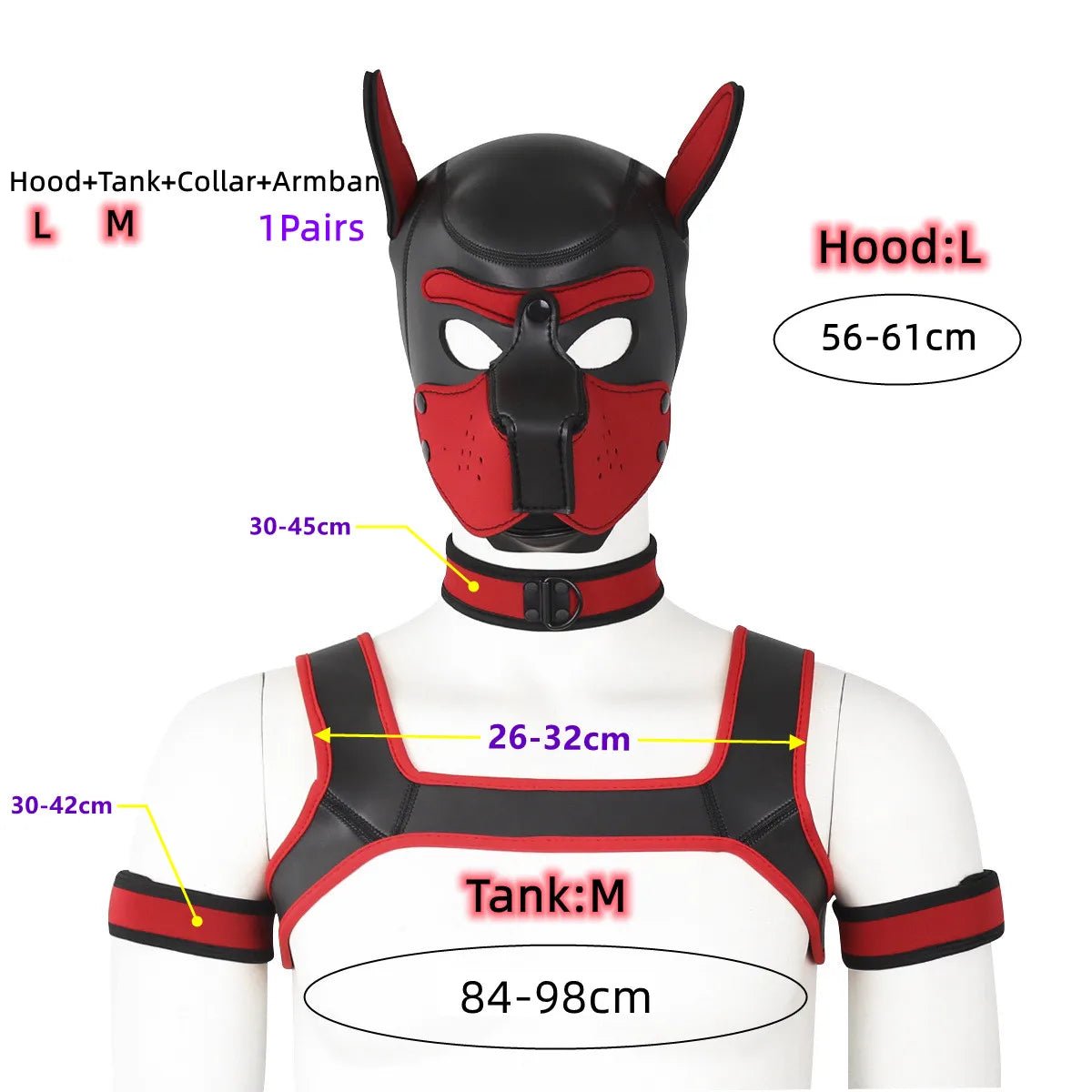 Bdsm Bondage Kit of XL Large Size Puppy Cosplay Neoprene Fetish Hood Mask