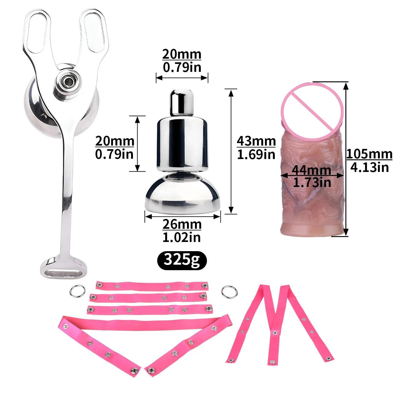 Set Male Flat Chastity Cage Device with Silicone Pleasure