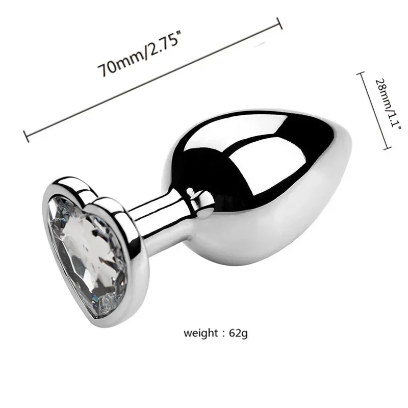 Stainless Steel Heart Shape 3 Sizes Crystal Plug Toy