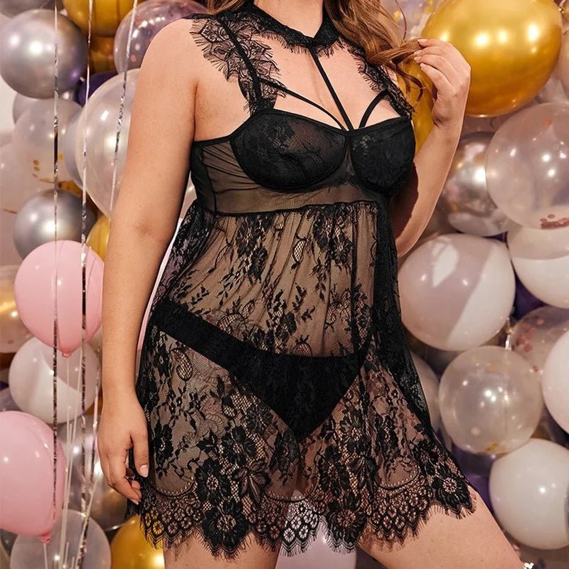 Sexy Large Size Nightgowns Lingerie Sleepwear Lace Temptation Nightwear