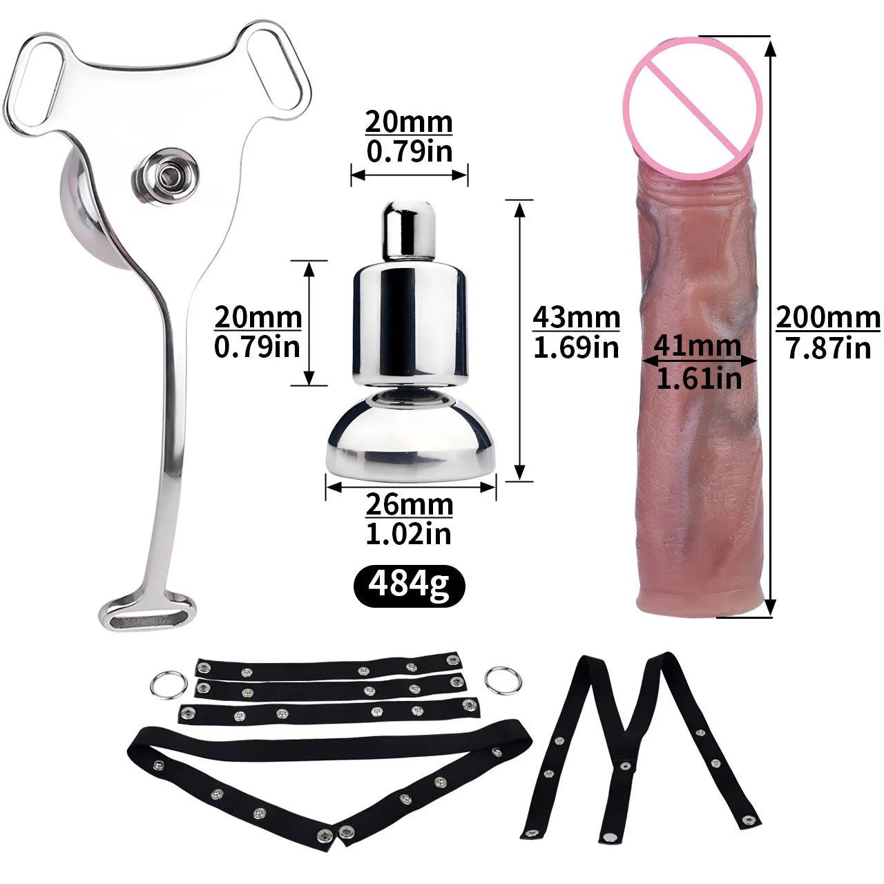 Set Male Flat Chastity Cage Device with Silicone Pleasure