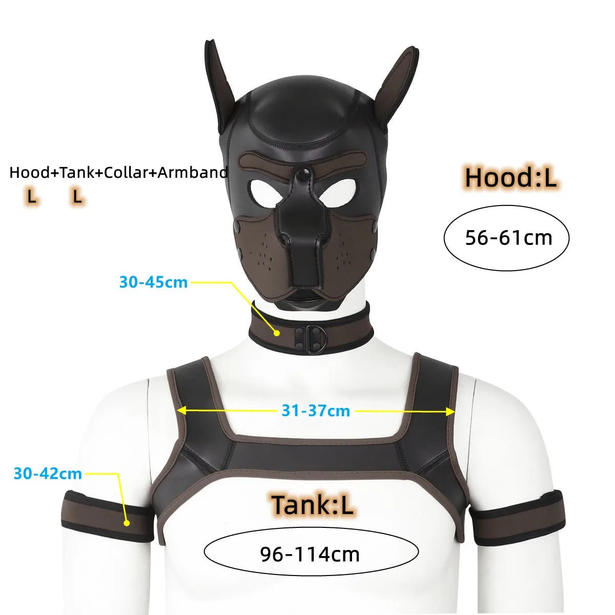 Bdsm Bondage Kit of XL Large Size Puppy Cosplay Neoprene Fetish Hood Mask