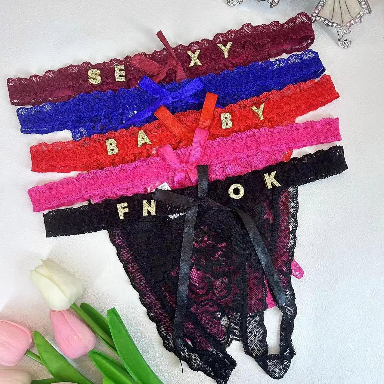 Custom Name Thong Sexy Lace Bowknot Panties For Women