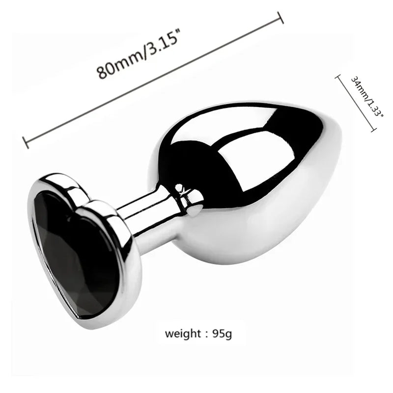 Stainless Steel Heart Shape 3 Sizes Crystal Plug Toy