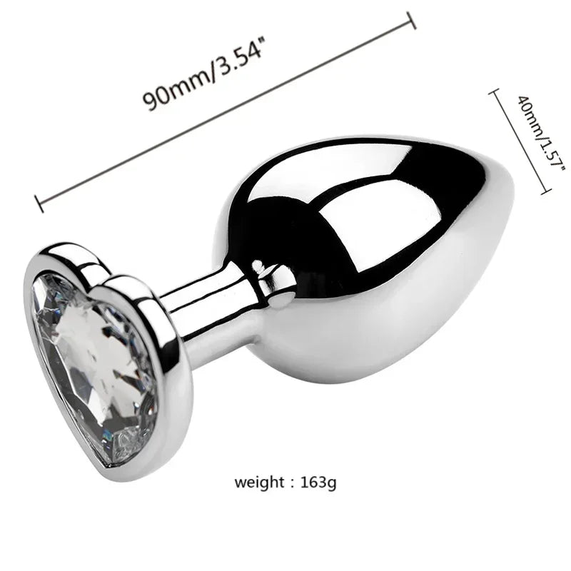 Stainless Steel Heart Shape 3 Sizes Crystal Plug Toy