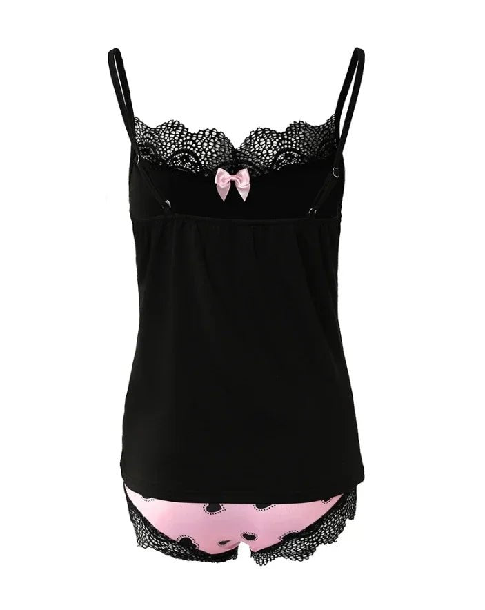 Plus Size Sexy Women Lingerie Set Heart Print Lace Pajamas