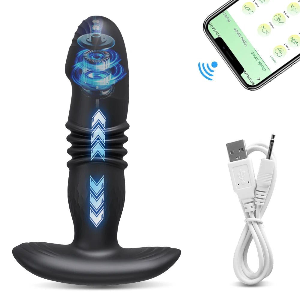 APP Control Telescopic Plug Vibrator 9 Modes for Pleasure