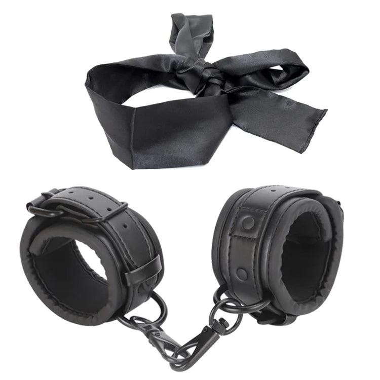 SM Erotic Leather Handcuffs Footcuffs for Intimate Bondage