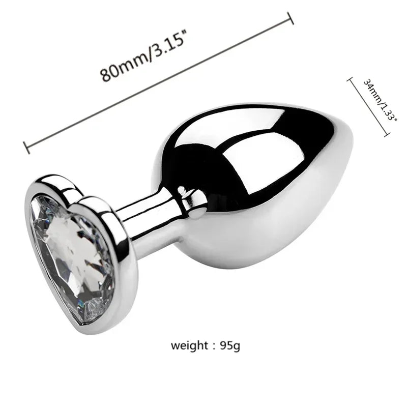 Stainless Steel Heart Shape 3 Sizes Crystal Plug Toy