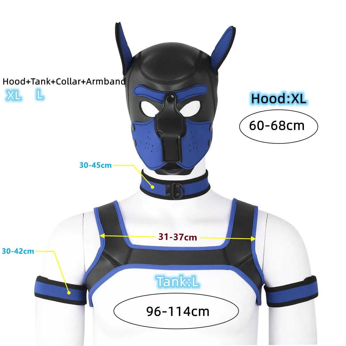 Bdsm Bondage Kit of XL Large Size Puppy Cosplay Neoprene Fetish Hood Mask