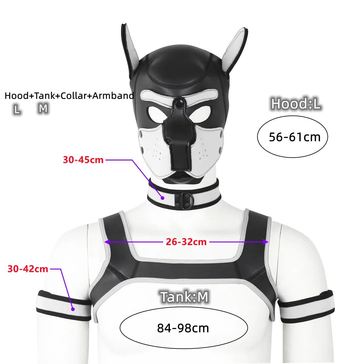 Bdsm Bondage Kit of XL Large Size Puppy Cosplay Neoprene Fetish Hood Mask