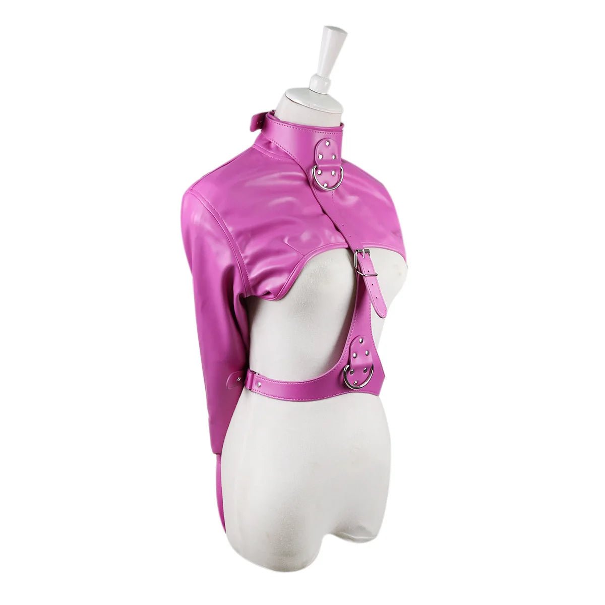 Women Black Red Sexy Open Breast Cupless Leather Bondage Strait Jacket