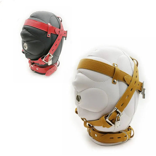 HotX PU Leather Headgear Full Head Bondage Hood Headgear Mouth Open